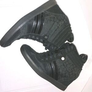 Coach Designer Alara Black Signature Monogram Wedge Sneakers High Top Booties 7.